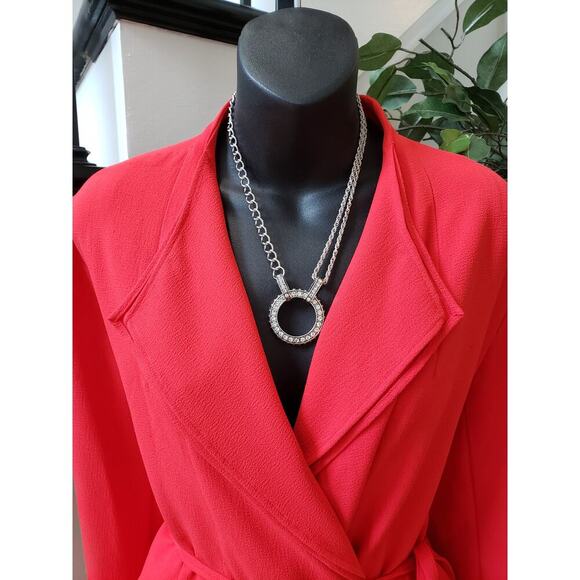 7th Avenue 2 Piece Suit Womens L/14 Red Pockets Slim Fit Notch Lapel Tie Waist - Picture 12 of 16